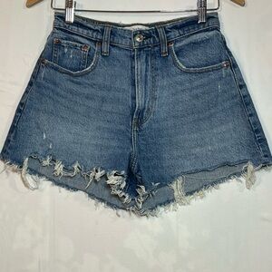 Abercrombie 90s Cutoff Shorts High Rise Distressed Denim 26 Curve Love Blue Jean